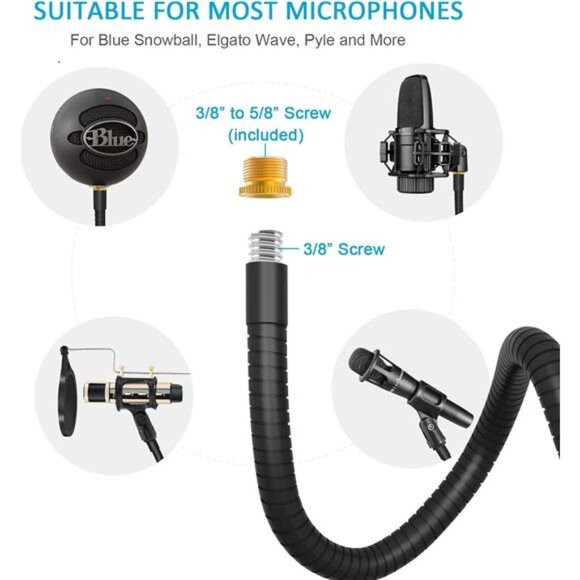 Microphone Arm Stand,19 Inch Long Universal Gooseneck Desktop Mic Stand - Picture 2 of 7